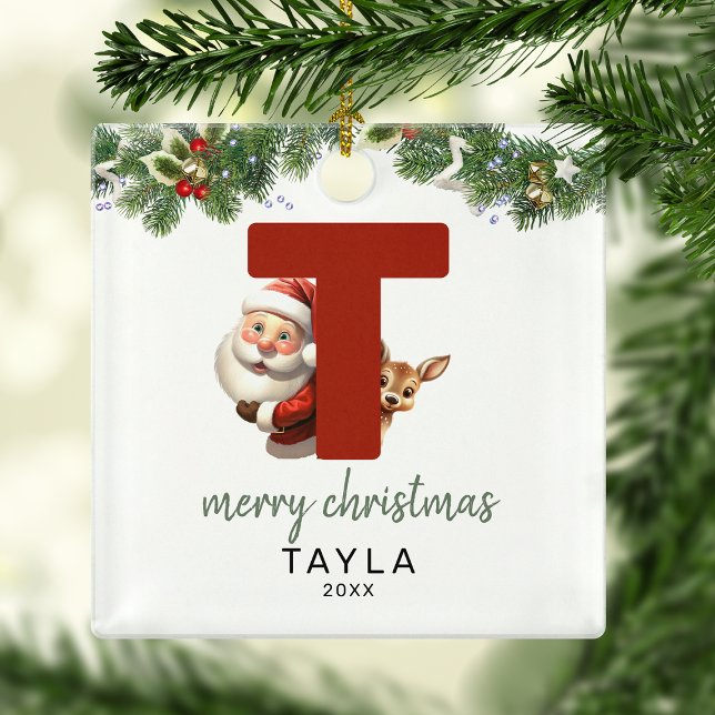 Kids Letter T Monogram Christmas Tree Metal Ornament (Creator Uploaded)