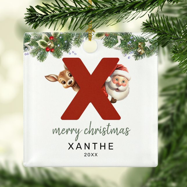 Kids Letter X Monogram Christmas Tree  Metal Ornament (Creator Uploaded)