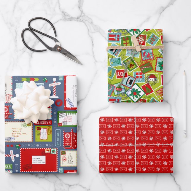 Kids Letters to Santa l Christmas Pattern Wrapping Paper Sheets (Front)