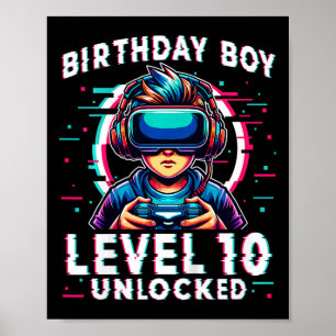 Kids Level 10 Unlocked 10 Years Old Birthday Gamer Poster