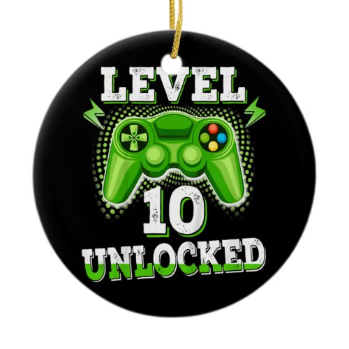 Kids Level 10 Unlocked Birthday Video Game 10th Ceramic Ornament