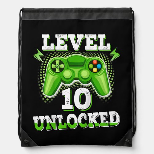 Kids Level 10 Unlocked Birthday Video Game 10th Drawstring Bag