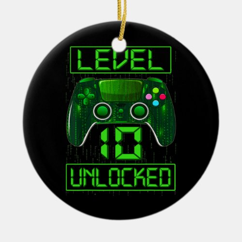 Kids Level 10 Unlocked Funny Video Gamer 10th Ceramic Ornament