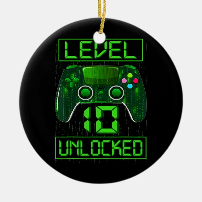 Kids Level 10 Unlocked Funny Video Gamer 10th Ceramic Ornament (Front)