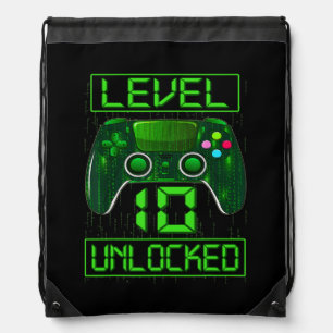 Kids Level 10 Unlocked Funny Video Gamer 10th Drawstring Bag