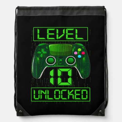Kids Level 10 Unlocked Funny Video Gamer 10th Drawstring Bag