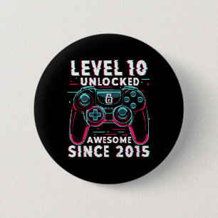 Kids Level 10 Unlocked Video Game 10th Birthday Ga Button