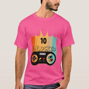 Kids Level 10 Unlocked Video Gamer 10th Birthday T-Shirt