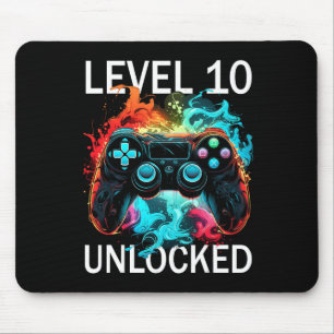 Kids Level 10 Unlocked Video Gamer Retro 10th Birt Mouse Pad
