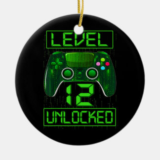 Kids Level 12 Unlocked Funny Video Gamer 12th Ceramic Ornament