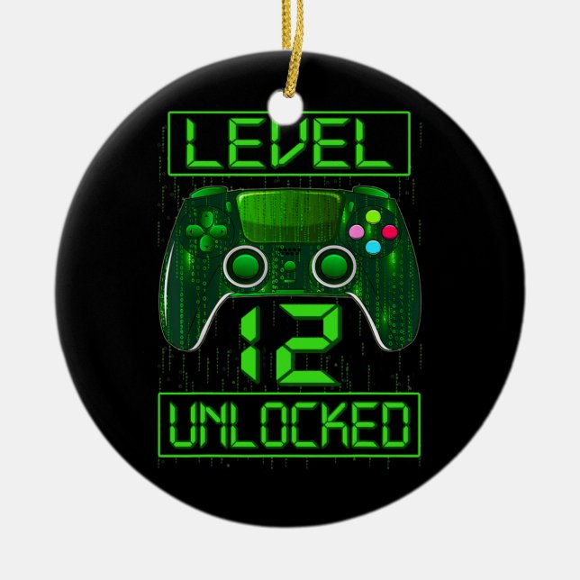 Kids Level 12 Unlocked Funny Video Gamer 12th Ceramic Ornament (Front)