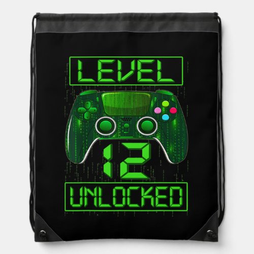 Kids Level 12 Unlocked Funny Video Gamer 12th Drawstring Bag