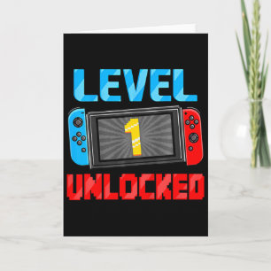 Kids Level 1 Unlocked Gamer 1st Birthday Gift Vide Card