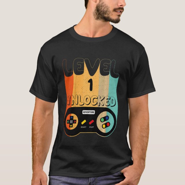 Kids Level 1 Unlocked  Video Gamer 1th Birthday T-Shirt (Front)