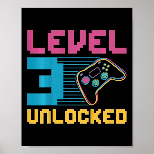 Kids Level 3 Unlocked Gaming Birthday  Poster (Front)
