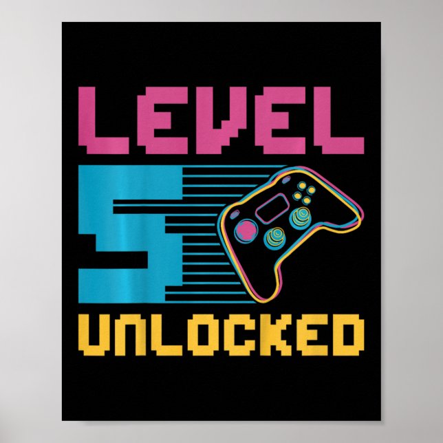 Kids Level 5 Unlocked Gaming Birthday  Poster (Front)