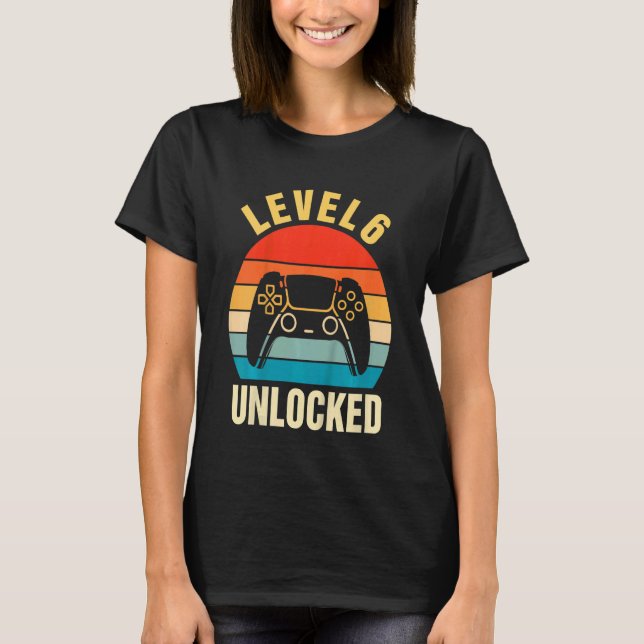 Kids Level 6 Unlocked   Video Gamer 6th Birthday T-Shirt (Front)