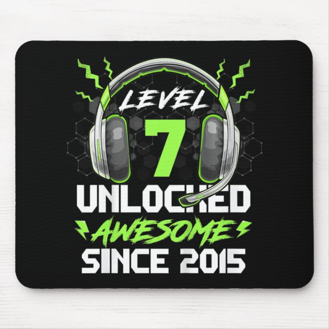 Kids Level 7 Unlocked Awesome Since 2015 7th Birth Mouse Pad (Front)