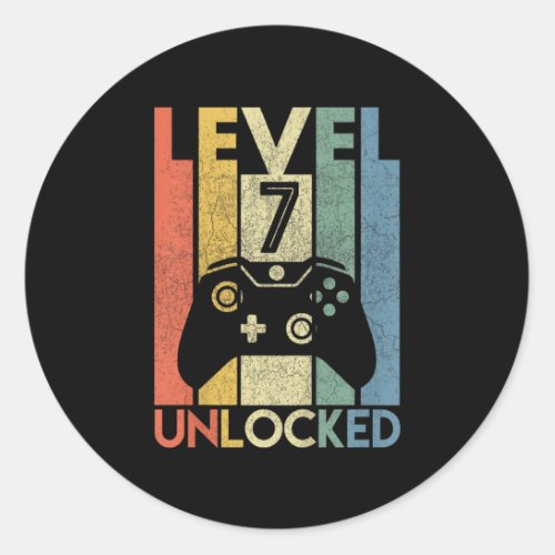 Kids Level 7 Unlocked Funny Video Gamer 7th Bday Classic Round Sticker