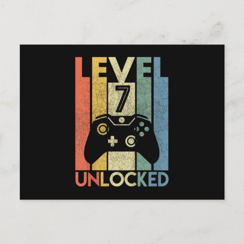 Kids Level 7 Unlocked Funny Video Gamer 7th Bday Invitation Postcard