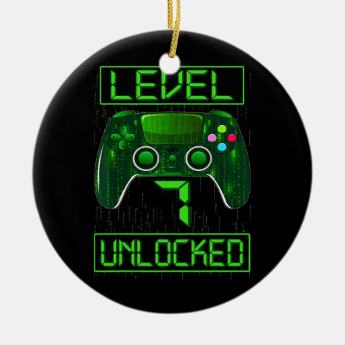 Kids Level 7 Unlocked Funny Video Gamer 7th Ceramic Ornament