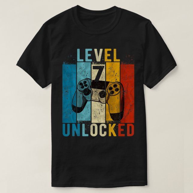 Kids Level 7 Unlocked Video 7 Year Old 7th Birthda T-Shirt (Design Front)