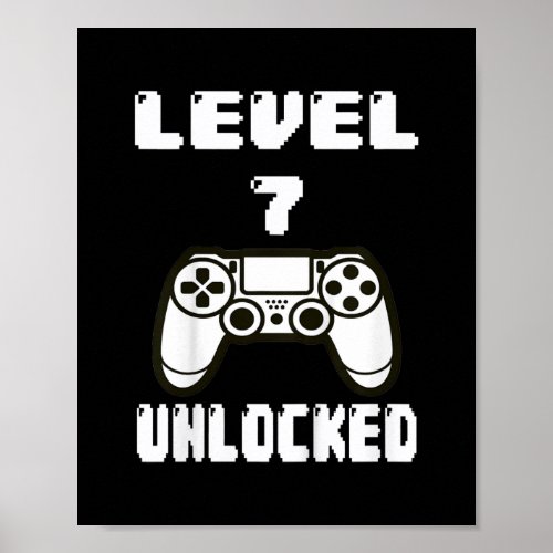 Kids Level 7 Unlocked Video Game 7th Birthday Poster