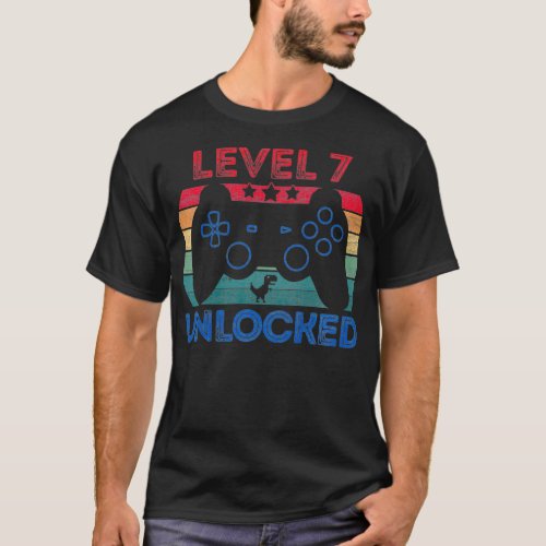 Kids Level 7 Unlocked Video Gamer 7 Years Old 7th  T_Shirt