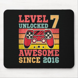 Kids Level 7 Unlocked Vintage Video Game 7th Birth Mouse Pad