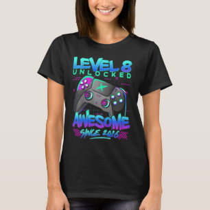 Kids Level 8 Unlocked 8 Years Old Boy Birthday Gif T-Shirt