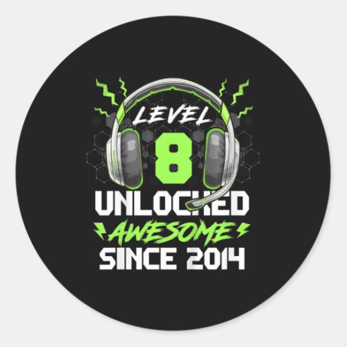 Kids Level 8 Unlocked Awesome Since 2014 8th Birth Classic Round Sticker