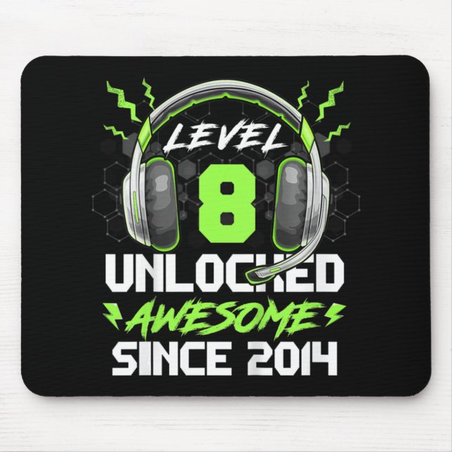 Kids Level 8 Unlocked Awesome Since 2014 8th Birth Mouse Pad (Front)