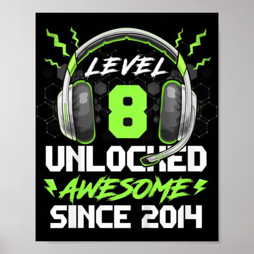 Kids Level 8 Unlocked Awesome Since 2014 8th Birth Poster
