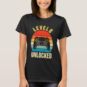 Kids Level 8 Unlocked Video Gamer 8th Birthday T-Shirt