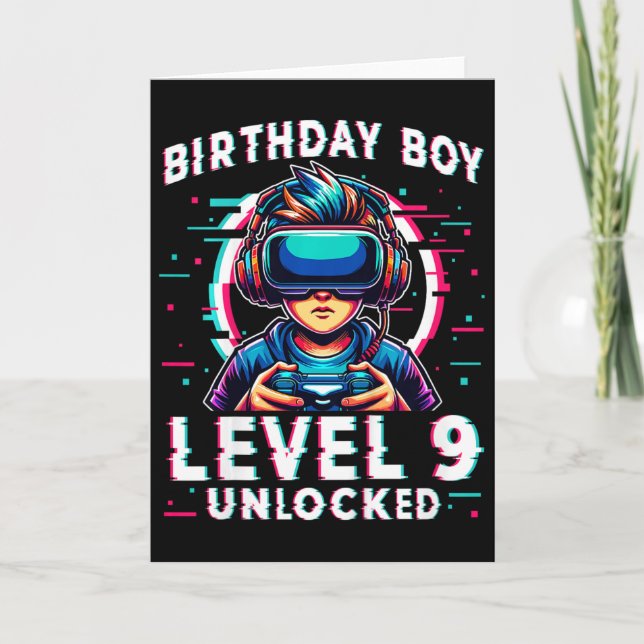 Kids Level 9 Unlocked 9 Years Old Birthday Gamer F Card (Front)