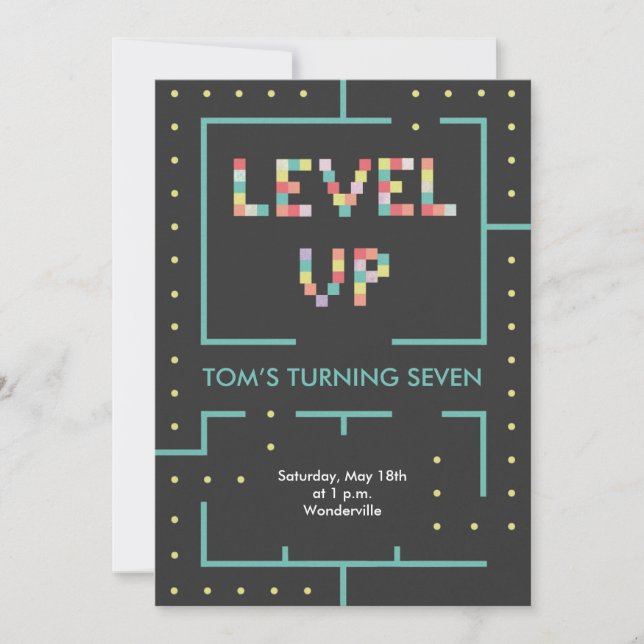 Kids level up birthday invitation card  (Front)