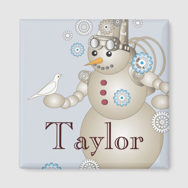 Kids Light Blue Cute Cartoon Steampunk Snowman