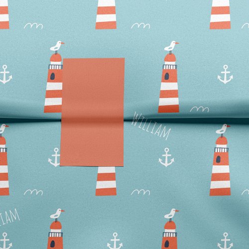 Kids Lighthouse and Anchor Pattern on Blue Tissue Paper