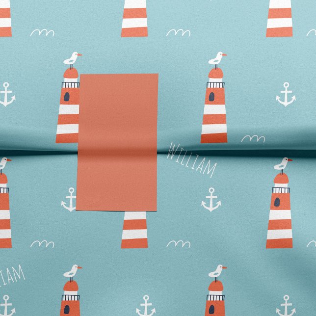 Kids Lighthouse and Anchor Pattern on Blue Tissue Paper (Creator Uploaded)