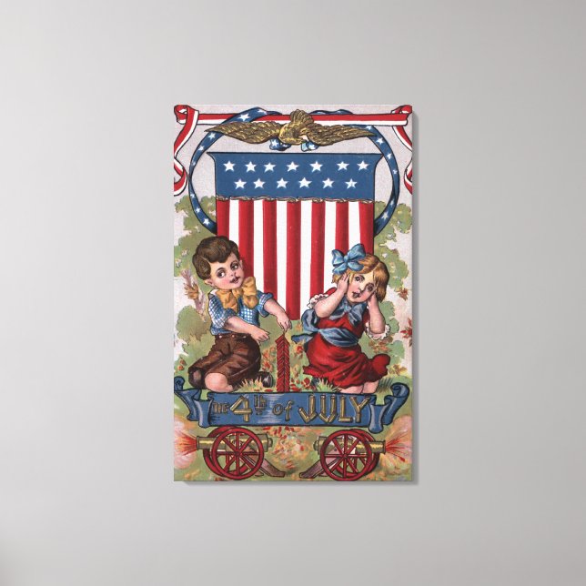 Kids Lighting Fireworks Canvas Print (Front)