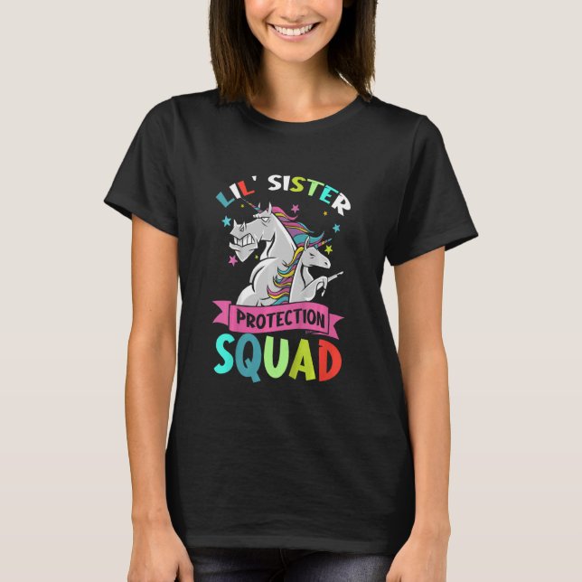 Kids Lil Sister Protection Squad Unicorn Bro Desig T-Shirt (Front)