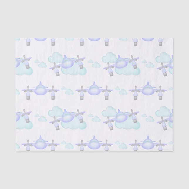 Kids Lilac Airplane Flying Aviation Birthday Tissue Paper (Front)