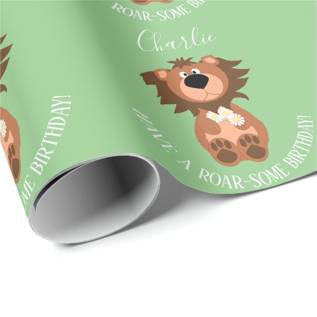 Kids Lion Roar-Some Personalized Wrapping Paper (Roll Corner)
