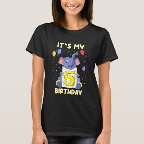 Kids Little Elephant 5th Birthday My Birthday T_Shirt