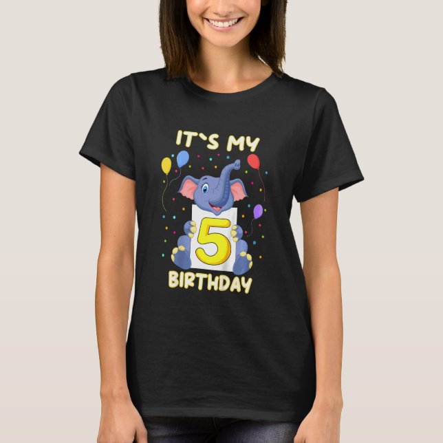 Kids Little Elephant 5th Birthday My Birthday T-Shirt (Front)