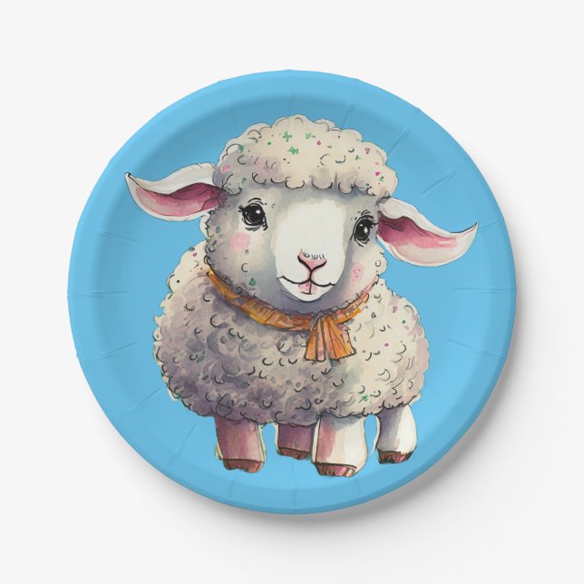 Kid's Little Lamb Plates, 7" Round Paper Plate (Front)