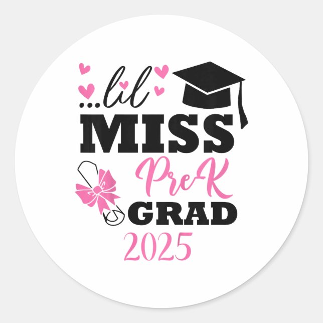 Kids Little Miss Pre-k Grad Preschool Prek Graduat Classic Round Sticker (Front)