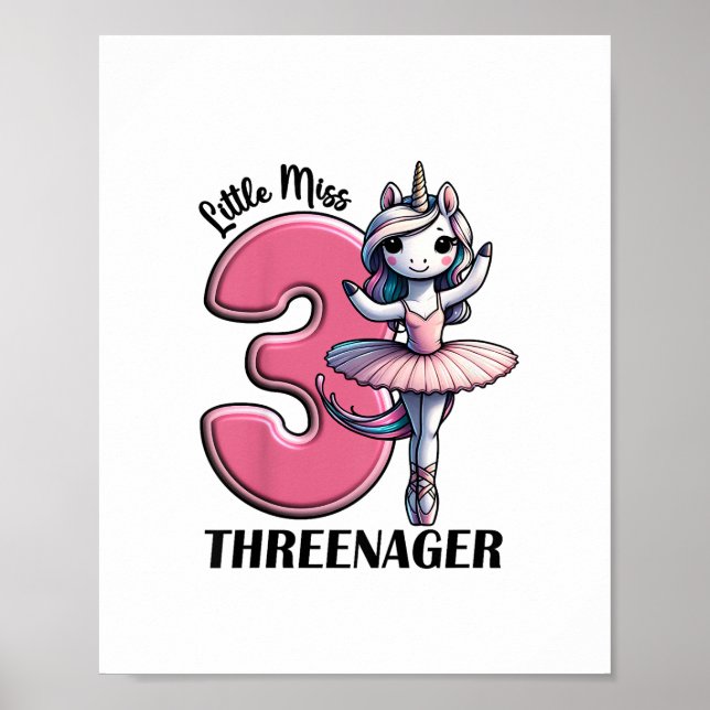 Kids Little Miss Threenager Three 3rd Birthday Gir Poster (Front)