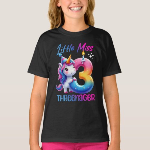 Kids Little Miss Threenager Three 3rd Birthday  T_Shirt