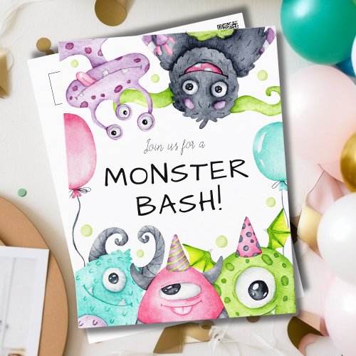 Kids Little Monster Birthday Party Invitation Postcard
